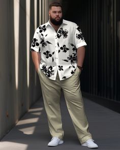 Featuring a graphic design, this shirt set is versatile and stylish. Shirts are usually designed with lapels and can be paired with a tie or an open collar depending on personal preference. Shirt cuffs are usually buttoned and can be adjusted as needed. Casual suit: Casual men's short-sleeved shirt suit focuses more on comfort and leisure. It usually consists of a light, short-sleeved shirt worn with jeans or slacks. This set is suitable for everyday casual events, parties or vacations.Sports Su White Short Sleeve Sets With Graphic Print, White Short Sleeve Button-up Shirt With Floral Print, Types Of Suits, Suit Casual, Shirt Cuff, White Short Sleeve T-shirt With Dog Print, Mens Short Sleeve Shirt, Sports Suit, Casual Suit