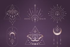 an image of different types of tattoos on a purple background with the words divine beauty written below it