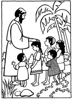 an old black and white drawing of a man giving children something to him on the beach