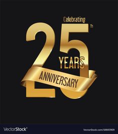 celebrating 25 years anniversary with gold ribbon on black background