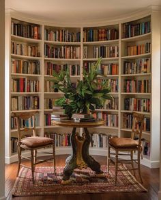 there is a table with two chairs and a potted plant in the middle of it