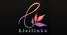 the logo for lisinka is shown on a black background with pink and green leaves