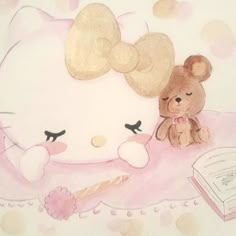 a drawing of a hello kitty and her teddy bear