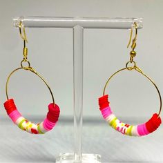 Shop waviestore331's closet or find the perfect look from millions of stylists. Fast shipping and buyer protection. Pink and red earrings, hoop is approx. 2" the earring is approx. 3" total. beautiful color of pink, red and white. Bundle with other items for an offer. 🥰❤️ Trendy Red Circular Jewelry, Fun Red Round Jewelry, Nickel Free Red Hoop Earrings, Nickel-free Red Hoop Earrings, Adjustable Red Hoop Earrings, Trendy Red Nickel-free Hoop Earrings, Red Small Hoop Nickel-free Earrings, Red Nickel-free Small Hoop Earrings, Small Red Hoop Earrings Nickel Free