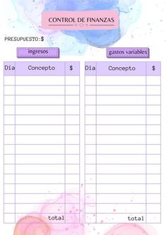 a printable invoice with the words control de finanzas on it