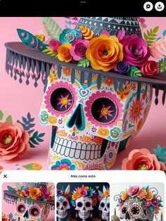 an image of a colorful skull with flowers on it's head and the caption reads, day of the dead