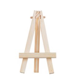 a wooden easel sitting on top of a white surface