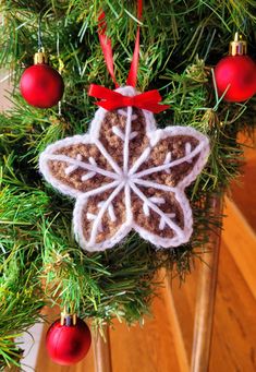 an ornament hanging from a christmas tree