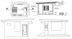 an architectural drawing shows the different parts of a small building, including two rooms and one bathroom