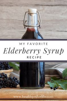 elderberry syrup recipe in a glass bottle on a cutting board