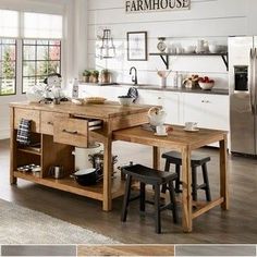 an open concept kitchen with island and stools