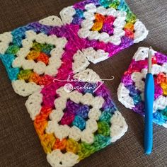 the crocheted squares have been made with yarn