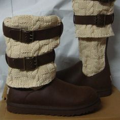 Ugg Chocolate Brown Cassidee Tall Leather & Cable Knit Boots Women's Size Us 7,Eu 38 New Without Box Style #1007691 Pull-On Adjustable Buckle Straps Knit Shaft Uggpure Breathable Cushioned Footbed Molded Traction Sole Leather And Knit Upper Uggpure Lining Uggpure Footbed Eva Sole 9.5'' Shaft This Boots Are Guarantee To Be Authentic They Do Not Have Box Or Hologram , Because They Were Part Of A Pre Production Sample Choco Biscuit, Knit Boot, Cozy Shoes, Shoes Ugg, Be Authentic, Fall Boots, Funky Shoes, Knit Boots, Pre Production