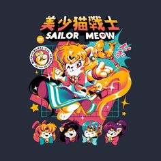 sailor meow is featured in this t - shirt design by the japanese artist and graphic artist