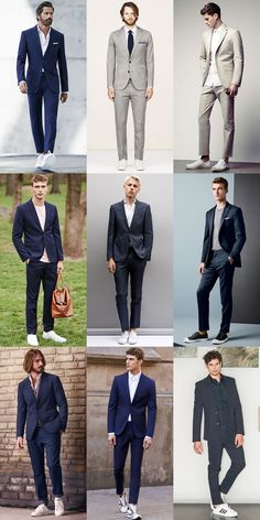 Men's Suit and Trainers Outfit Inspiration Lookbook Men Suit Outfit, Boys Dressy Outfits, Types Of Suits, Sneakers Outfit Men, Black Outfit Men, Blazer Outfits Men, Mens Fashion Business Casual