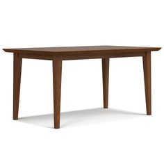 a wooden table with two legs and a square shaped top, on a white background