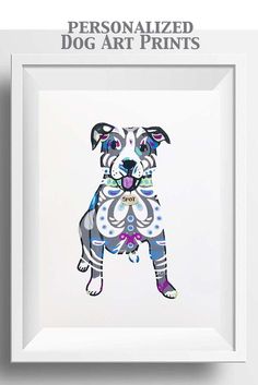 dog art prints Terrier Painting, Personalized Pet Gifts, Dog Print Art, Pit Bull Terrier, Flag Decor, Pitbull Dog, Personalized Dog, Pet Gift, Pitbull Terrier