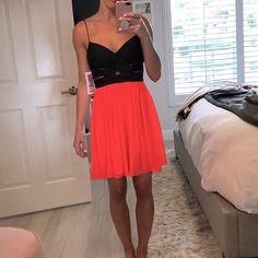 Black And Orange With Mesh Cutouts At The Top. Straps Are Not Adjustable. Never Been Worn. Very Cute Fun Dress. It Is Small At The Top So Not Great For Big Chested Women. Urban Outfitters Black V-neck Dress, Top Straps, Fun Dress, Black And Orange, Black Orange, Nice Dresses, Nordstrom, Mesh, Mini Dress