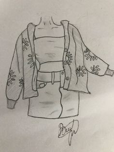 a drawing of a jacket with flowers on it