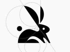 a black and white image of a rabbit with circles around it's head, in the shape of a circle