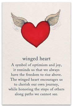 a red heart with angel wings on it and a poem written in the bottom right corner