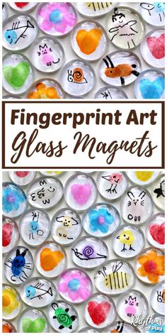 fingerprint art glass magnets with the words fingerprint art in front of them