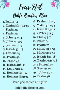 a blue poster with the words fear not bible reading plan