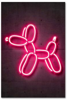 a neon sign with a dog on it's back lit up in the dark