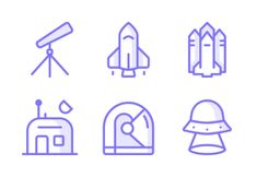 blue line icons depicting different types of objects