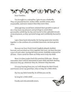 a poem written in black and white with butterflies on the page, as well as an image