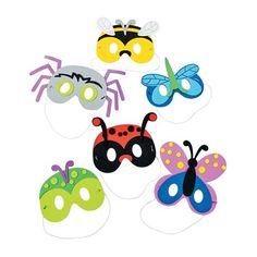 a group of masks with different designs and colors are shown in the shape of ladybugs