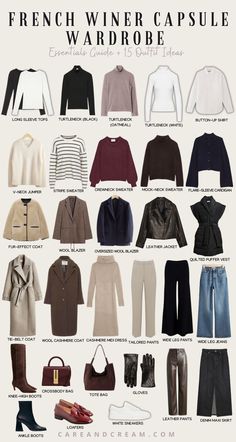 French Winter Capsule Wardrobe Essentials + 15 Outfit Ideas Parisian Winter Outfits, Style Parisian Chic, Basic Wardrobe Essentials