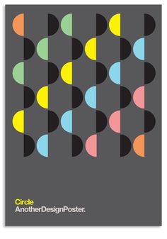 a poster with different colors and shapes on the back of it's cover,