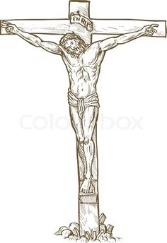 the crucifix with jesus on it's cross is drawn by hand