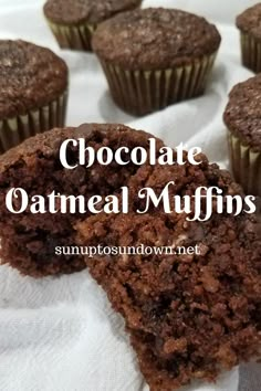 chocolate oatmeal muffins with text overlay