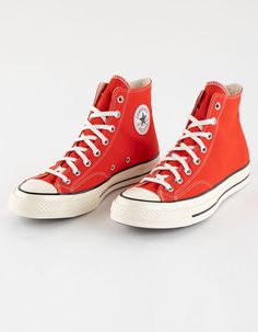 Converse Chuck 70 Vintage Canvas High Top Shoes. The Chuck 70 Offers A Blank Canvas For You To Tell Your Own Stories—through Style Or Activity. Plus, They Nod To Where It All Began With Their Tried-And-True Design, While Modern-Comfort Updates Bring Your Look Into The Present. Durable Canvas Upper For That Classic Chuck 70 Look And Feel. Ortholite Cushioning Helps To Provide Optimal Comfort. Vintage-Inspired Design Elements Like An Egret Midsole, Ornate Stitching, And A Taller Rubber Sidewall. I Converse Chuck 70 Vintage, Chuck 70 Vintage Canvas, Cute Shoes Boots, Cute Converse Shoes, Cute Converse, Silly Clothes, Orange Outfit, Converse Chuck 70, Chuck 70