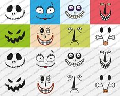 cartoon faces with different expressions on each face, including the eyes and mouth are drawn in various