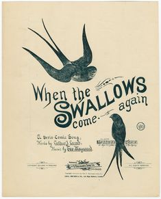 an old poster with two birds flying over the words when the swallows come again