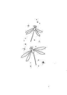 two dragonflies flying in the sky with stars on their back and wings spread out