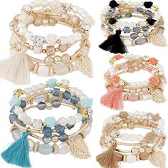 PRICES MAY VARY. -Package included : 5 pack Bohemian Beaded Bangle Bracelet show at the first picture, 1 pack=4pcs set Boho Link Wrist Chain -Bracelet Diameter: 2.5"(60mm) in diameter but elastic,Length is Adjustable,Durable Rope, Never Need to Worry About Size Problem This elegant jewelry brancelet is a very good ideal gifts for daughters, mothers, wife, and friends for Christmas Day, Wedding Anniversary Day, Valentines Day and Birthday. -Material / Gemstone:Alloy+Morgan Stone Beryls+Elastic Co Wrist Chain, Beaded Bangles Bracelets, Bracelet Pack, Cuff Bracelets Handmade, Bracelet Accessories, Bracelet Crystal, Bead Bangles, Bohemian Bracelets, Bracelets Jewelry