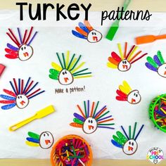 turkey pattern made with colored crayons and markers