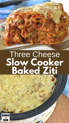 three cheese slow cooker baked zitti is an easy and delicious dinner recipe