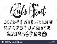 hand drawn font and numbers in the form of cats