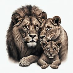 an image of two lions with their cubs