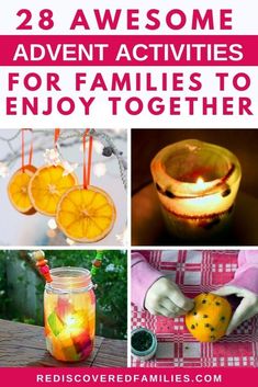 some oranges and lemons in mason jars with text overlay that says 28 awesome adventure activities for families to enjoy together