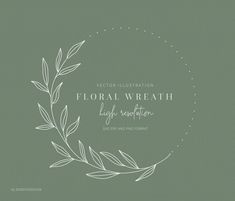 the floral wreath logo is shown in white on green paper, with an oval frame