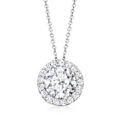 Ross-Simons - 2.00ct t. w. Lab Grown Diamond Halo Pendant Necklace in 14kt White Gold. 18". Indulge in big, beautiful sparkle for a nice price! Our fabulous pendant necklace features a stunning 1.70 carat round brilliant-cut lab-grown diamond center with a bright border of .30 ct. t. w. round brilliant-cut lab-grown diamonds all around. Crafted in polished 14kt white gold and suspended from a cable chain with a 2" extender. Lab-grown diamonds are identical to mined diamonds according to their op Pure Design, Diamond Birthstone, Halo Pendant, Diamond Halo, 14kt Gold, Halo Diamond, Cable Chain, Round Brilliant, Pendant Jewelry