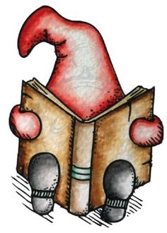 a drawing of a book with a santa hat on it's head and feet