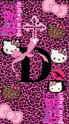 an image of hello kitty wallpaper with pink and black leopard print on the background