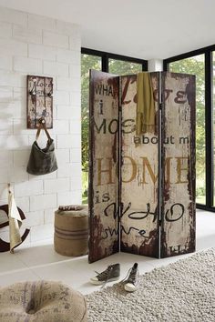 a room divider with words on it